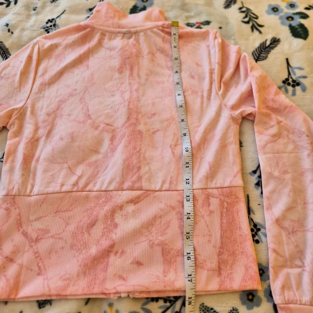 NWOT Derek Heart Youth Girls Pink Tie Dye Marble Cropped Zip Up Track Jacket M